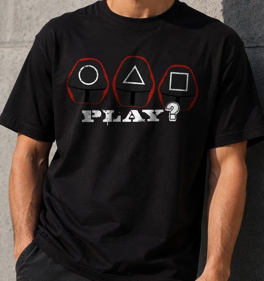Camiseta Squid Game – Máscaras de los Guardias (negra)