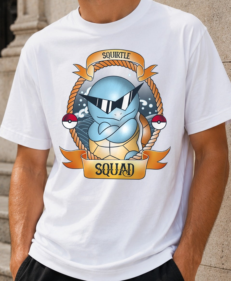 Camiseta Squirtle Squad – Pokémon (blanca)