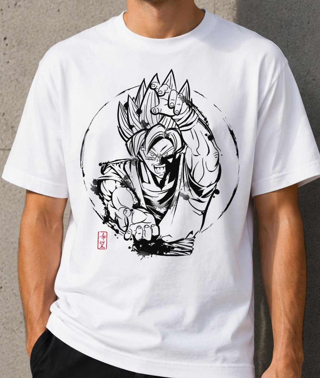 Camiseta SSJ2 Warrior – Goku Super Saiyan 2 de Dragon Ball (blanca)