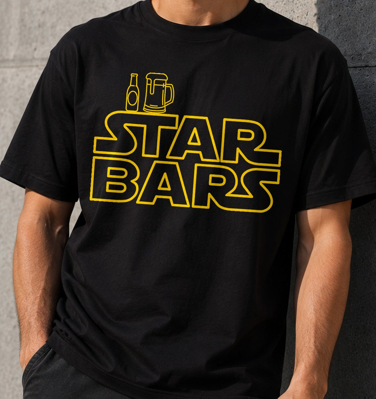Camiseta Star Bars – Parodia Espacial de Cerveza (negra)