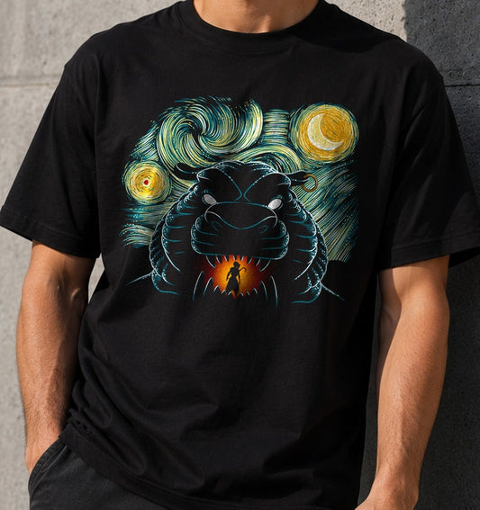 Camiseta Starry Cave – Dragón al Estilo Van Gogh (negra)