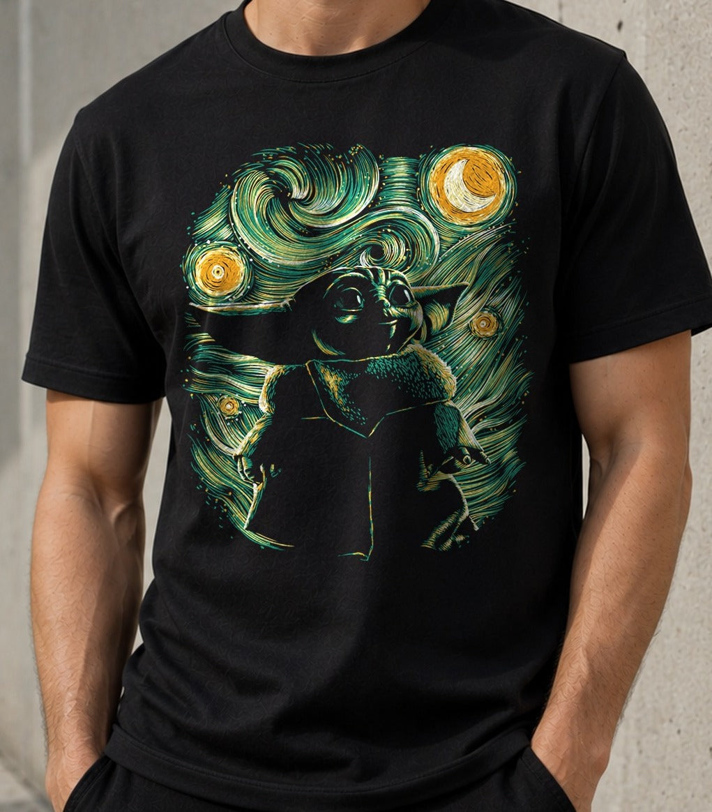Camiseta Starry Child – Grogu de Star Wars (negra)