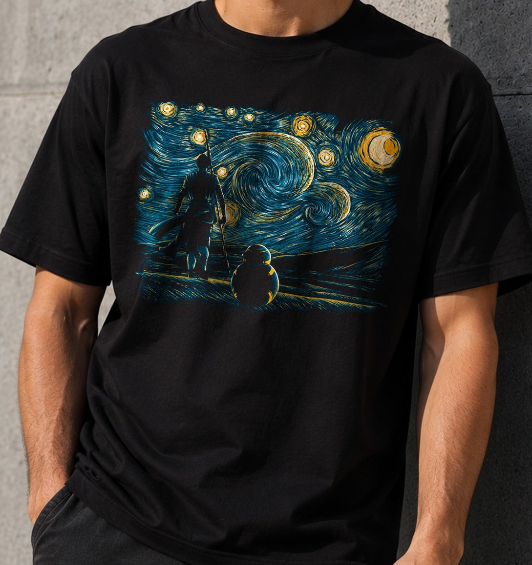 Camiseta Starry Desert – Rey y BB-8 de Star Wars (negra)