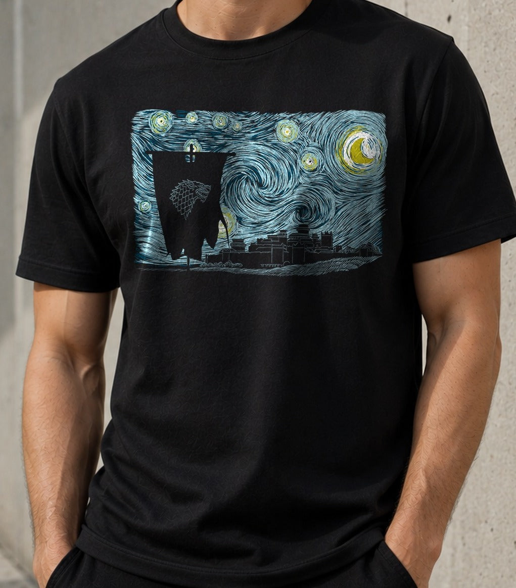 Camiseta Starry Direwolf – Stark de Game of Thrones (negra)