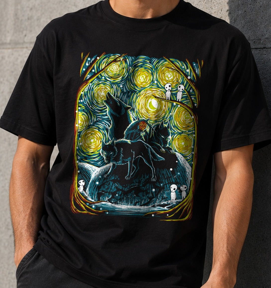 Camiseta Starry-Forest – San de La Princesa Mononoke (negra)