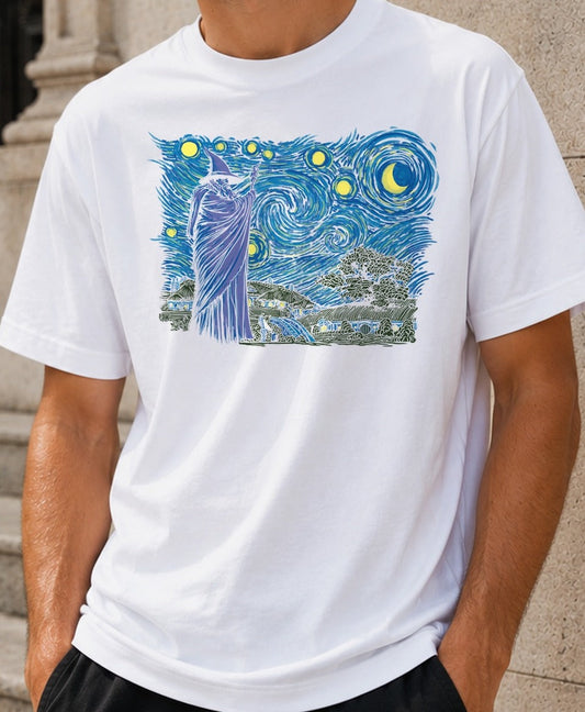 Camiseta Starry Hobbiton – El Señor de los Anillos (blanca)