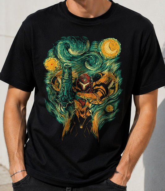 Camiseta Starry Hunter – Samus de Metroid (negra)