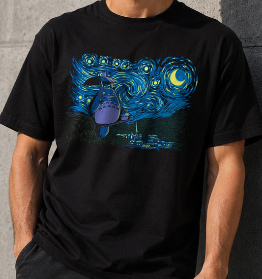 Camiseta Starry-Neighbor – Totoro y Van Gogh (negra)