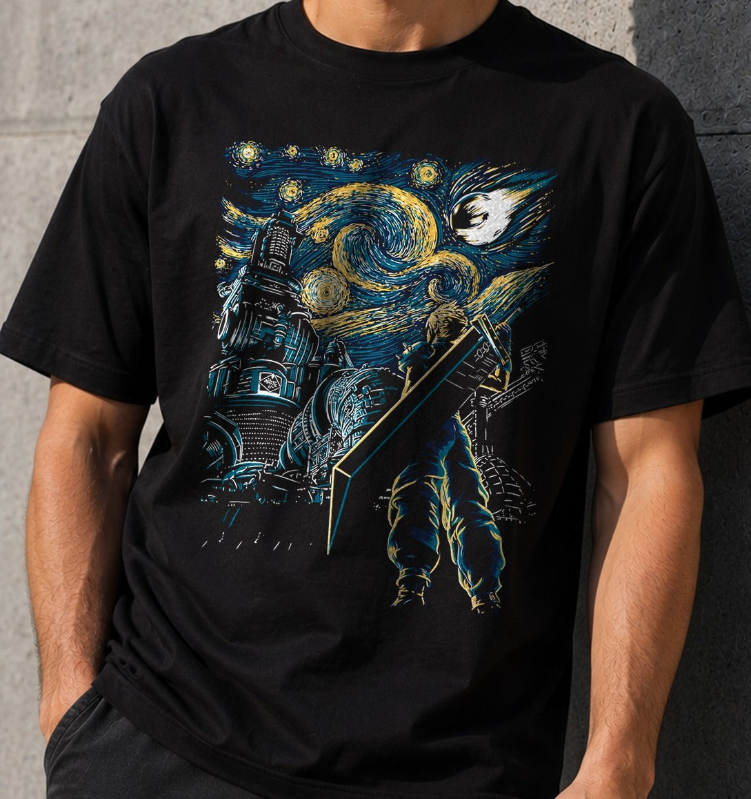 Camiseta Starry Remake – Cloud Strife de Final Fantasy VII (negra)