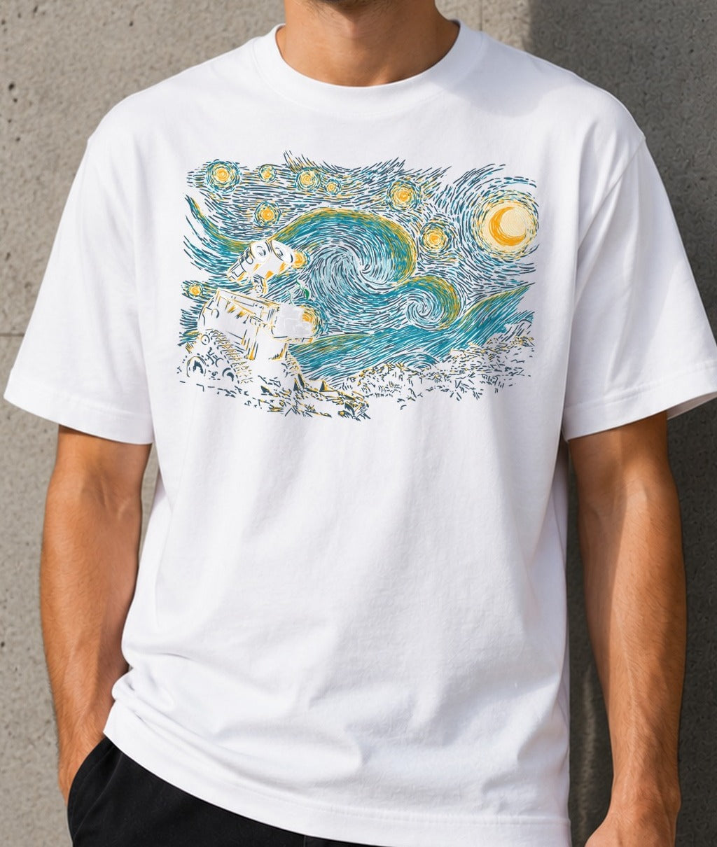 Camiseta Starry Robot – WALL-E estilo Van Gogh (blanca)