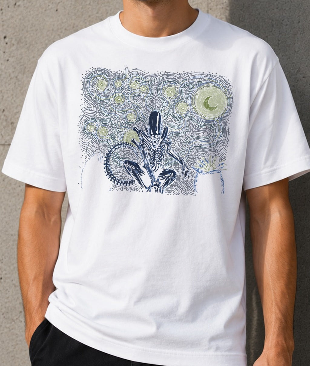 Camiseta Starry-Xenomorph – Alien (blanca)