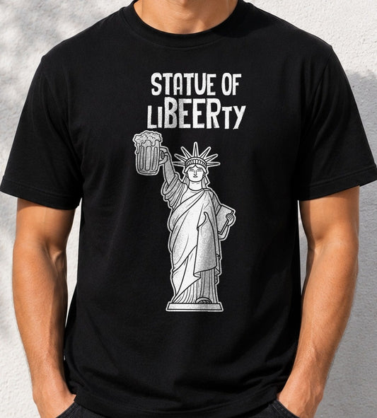 Camiseta Statue of LiBEERty – Regalo para amantes de la cerveza (negra)