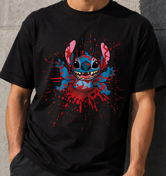 Camiseta Stitchburster – Criatura Alien y Terror Espacial (negra)