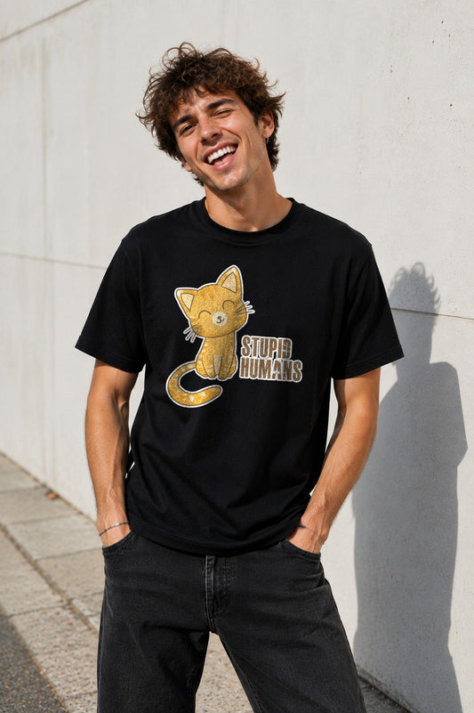 Camiseta Stupid Humans – Regalo para amantes de los gatos (negra)