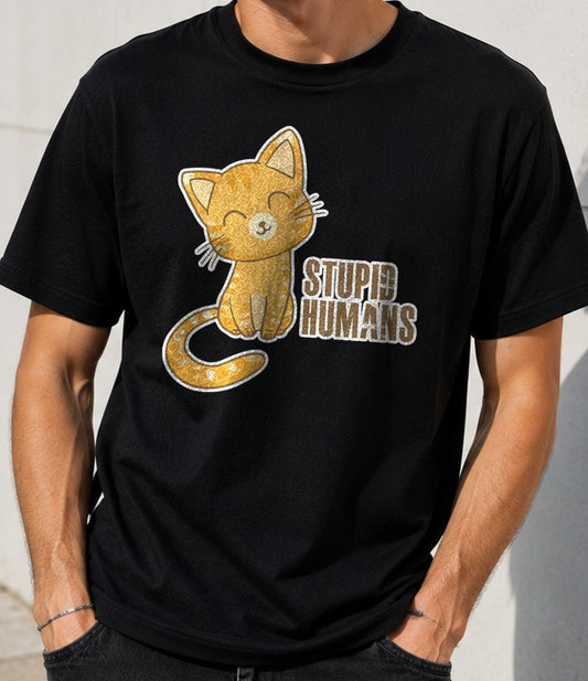 Camiseta Stupid Humans – Regalo para amantes de los gatos (negra)