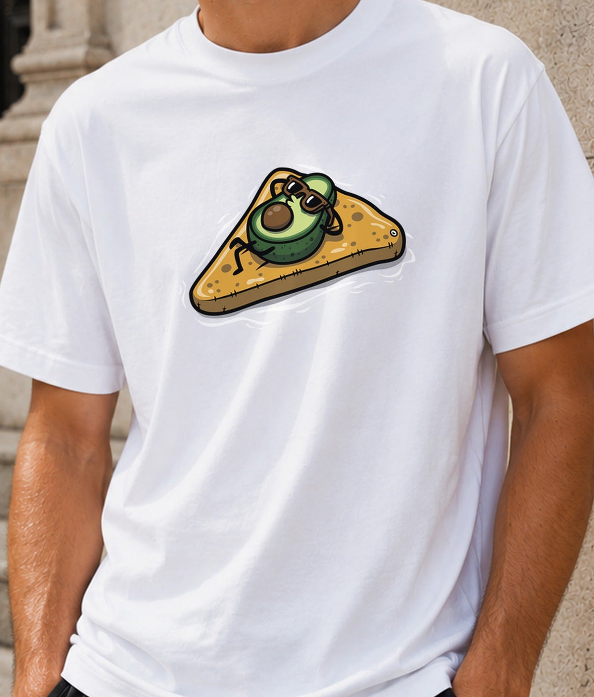 Camiseta Summer Vibes Avocado – Aguacate Veraniego con Gafas (blanca)