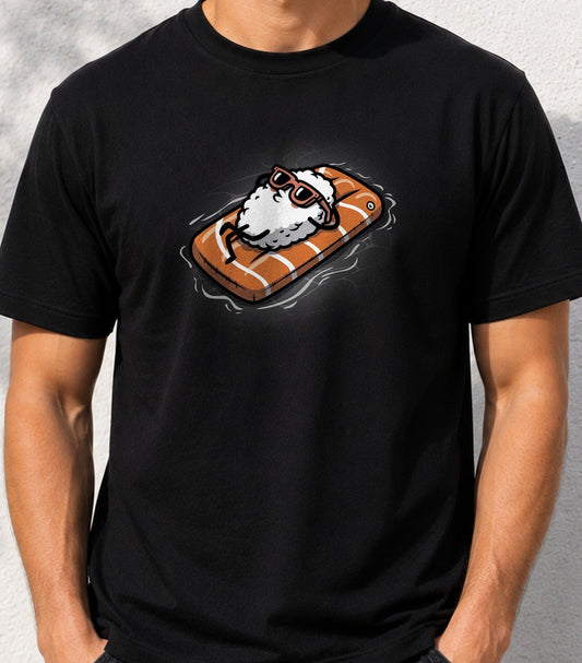 Camiseta Summer Vibes Sushi – Dibujo Divertido de Sushi (negra)