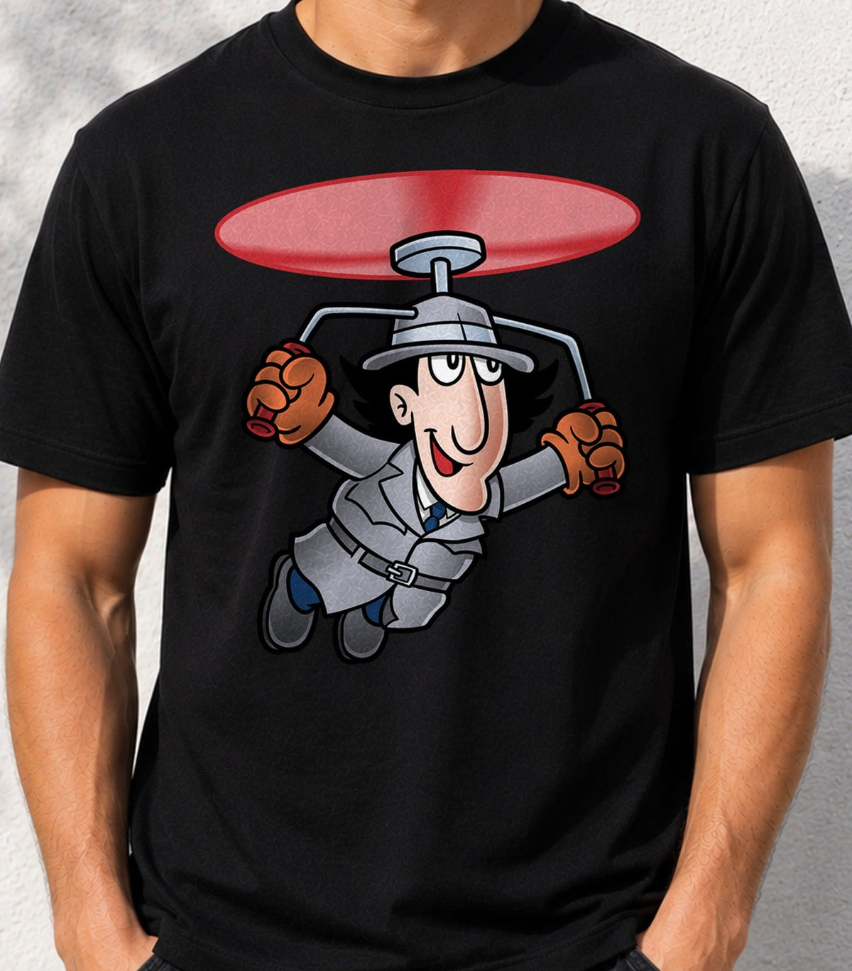 Camiseta Super Inspector – Detective Volador de Dibujos Retro (negra)