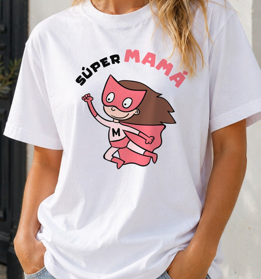 Camiseta Super Mama – Regalo para el Día de la Madre (blanca)