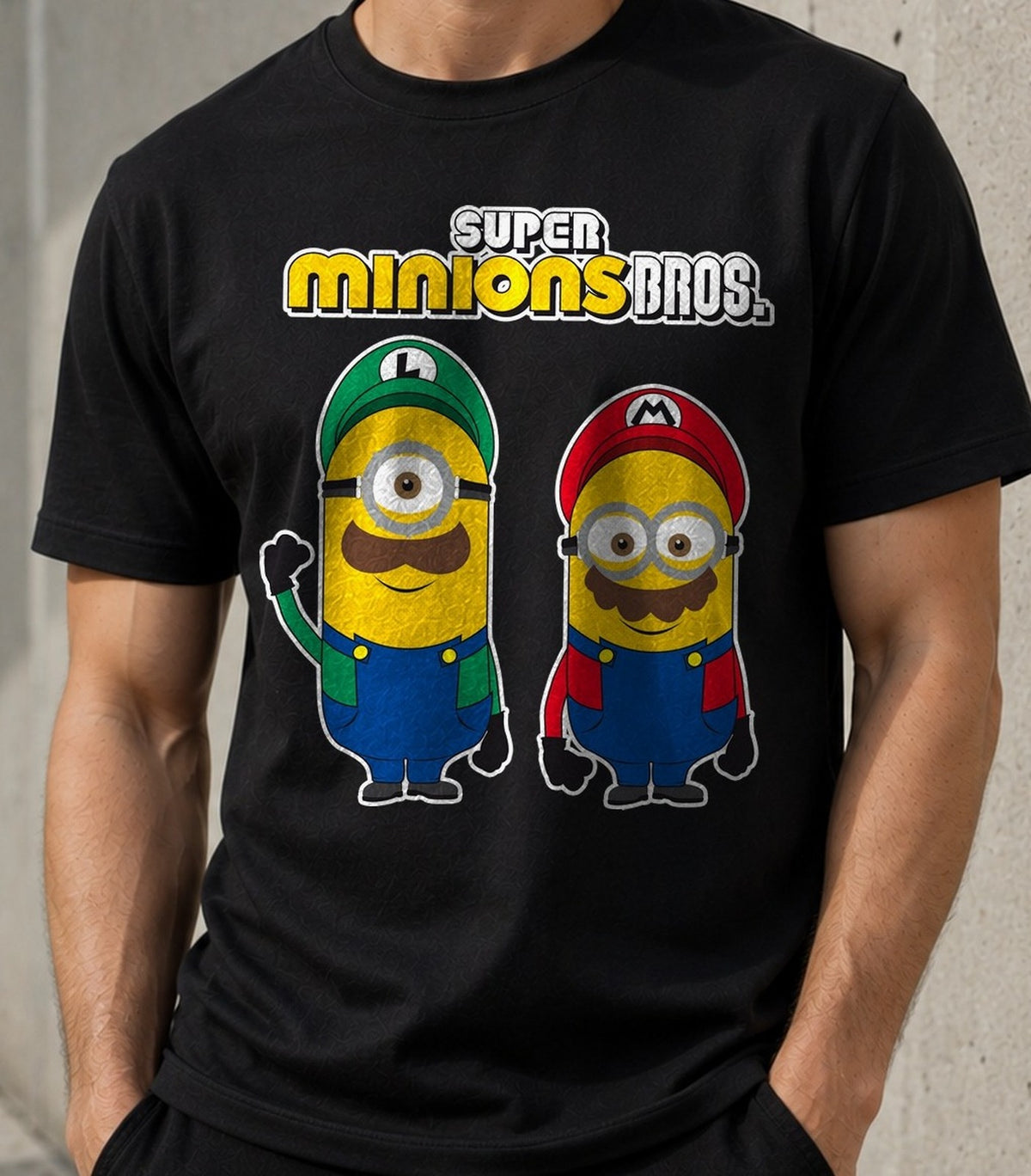 Camiseta Super Minions Bros – Mario y Luigi Minions (negra)
