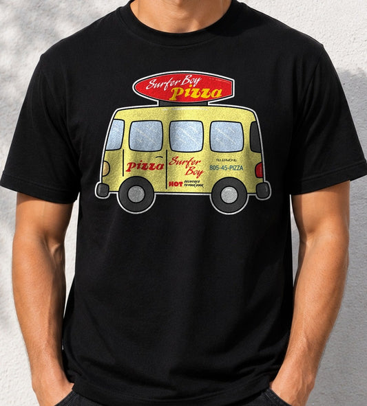 Camiseta Surfer Boy Pizza – Stranger Things (negra)