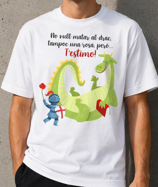 Camiseta T'estimo per Sant Jordi – Regalo para Sant Jordi (blanca)