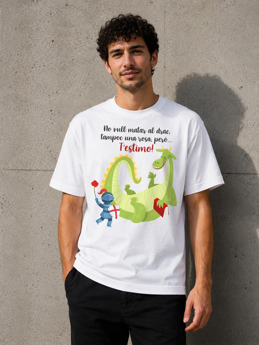 Camiseta T'estimo per Sant Jordi – Regalo para Sant Jordi (blanca)