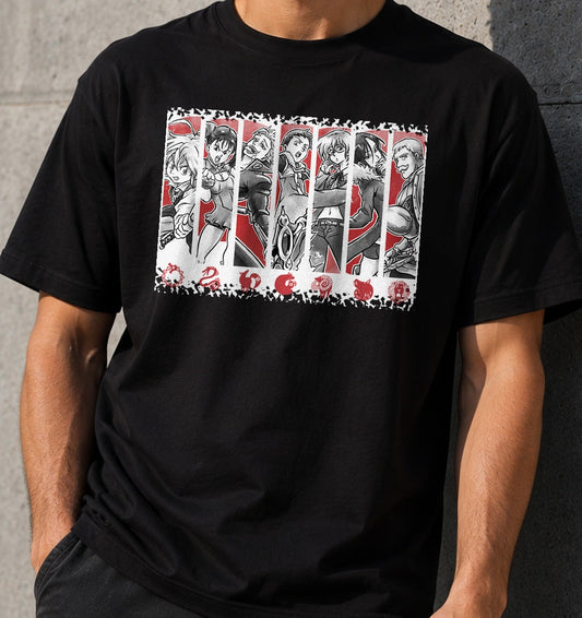 Camiseta Team Sins – Grupo de Guerreros Anime (negra)