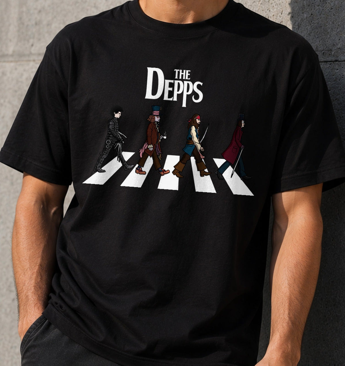 Camiseta The Depps – Personajes de Cine Cruzando la Calle (negra)