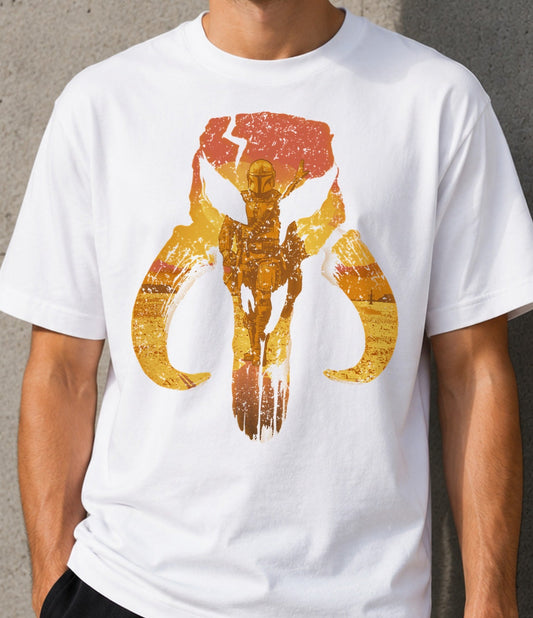 Camiseta The Hunter – Cazarrecompensas del Desierto Espacial (blanca)
