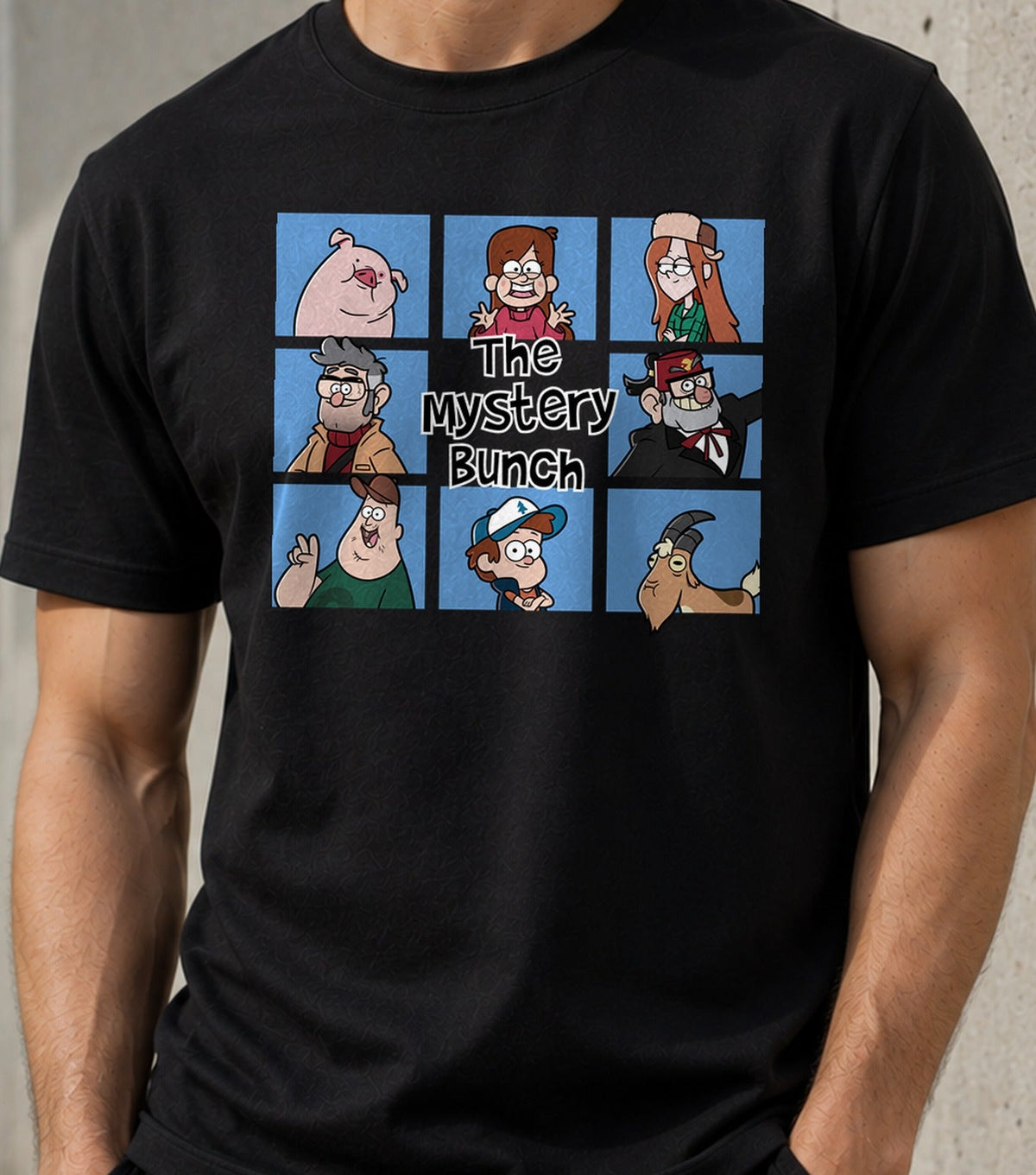 Camiseta The Mystery Bunch – Verano en el Pueblo con Misterios (negra)
