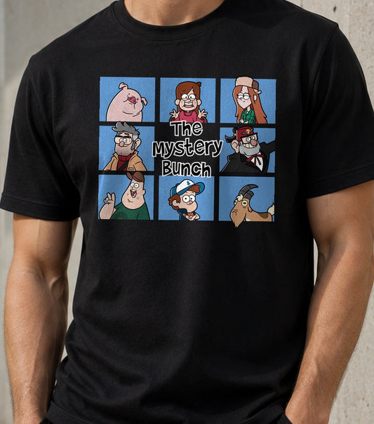 Camiseta The Mystery Bunch – Verano en el Pueblo con Misterios (negra)