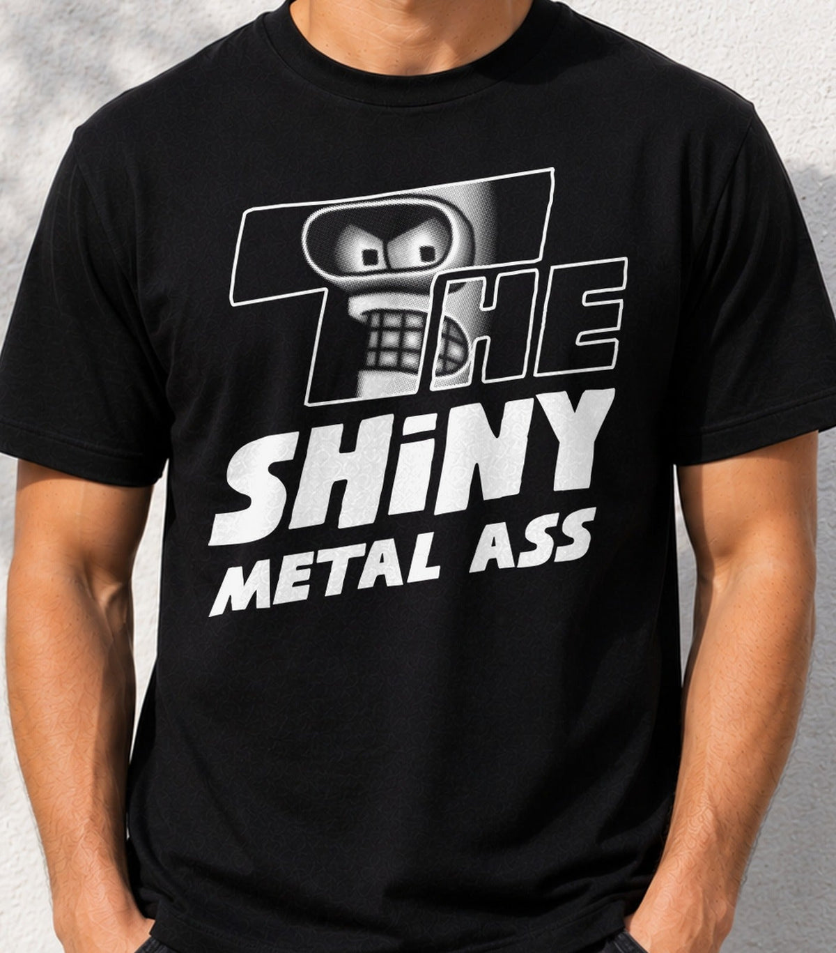 Camiseta The Shiny Metal Ass – Robot de Dibujos Animados de los 90 (negra)