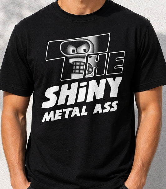 Camiseta The Shiny Metal Ass – Robot de Dibujos Animados de los 90 (negra)