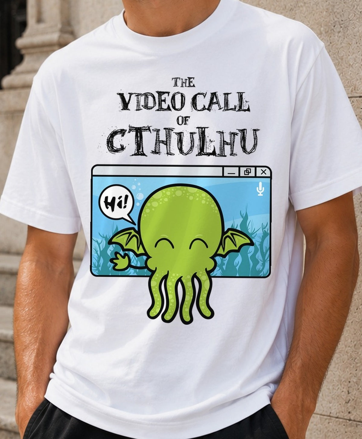 Camiseta The Video Call of Cthulhu – Cthulhu Kawaii (blanca)