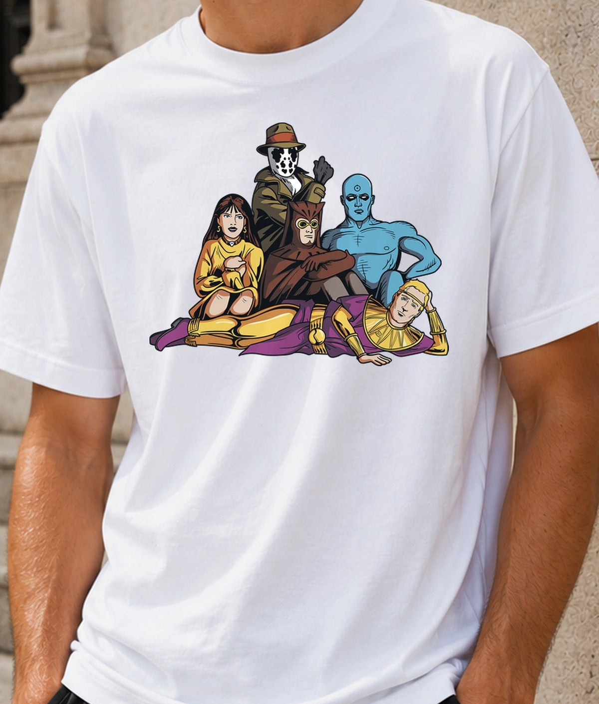 Camiseta The Watch Club – Superhéroes Oscuros de Cómic (blanca)