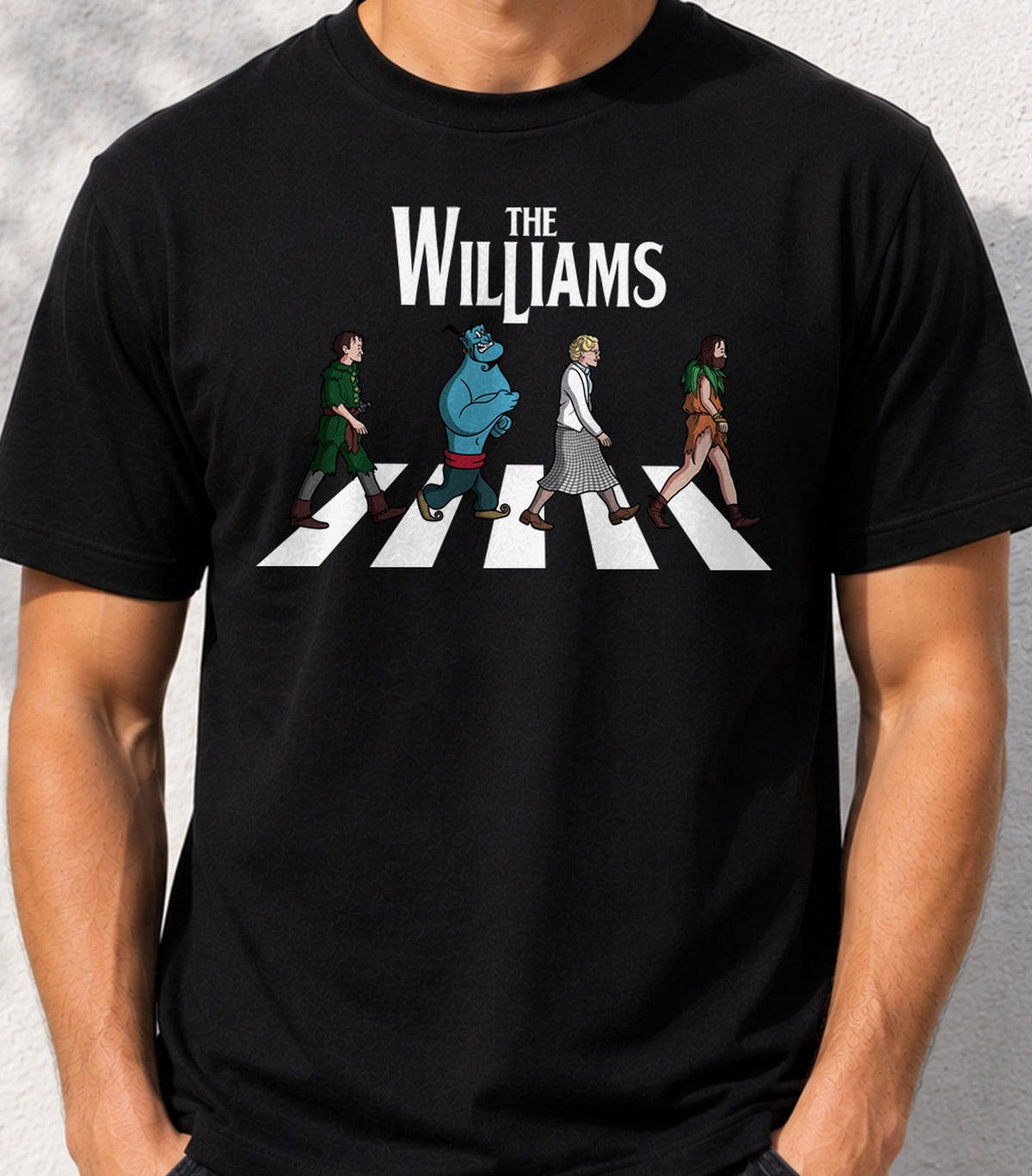Camiseta The Williams – Personajes de Robin Williams en Abbey Road (negra)