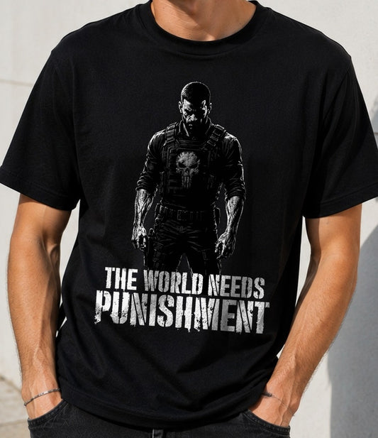 Camiseta The World Needs Punishment – Punisher Marvel (negra)