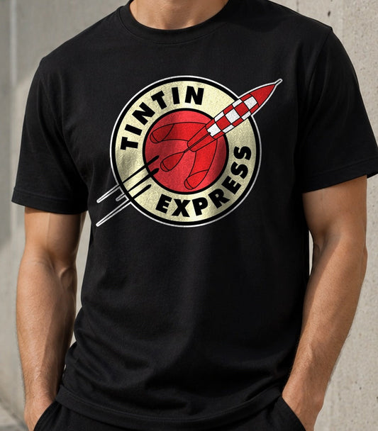 Camiseta Tintin Express – Cohete Lunar de Tintín (negra)