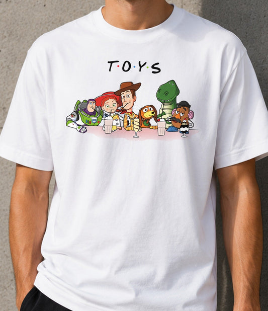 Camiseta TOYS – Juguetes de Animación y Sitcom de los 90 (blanca)