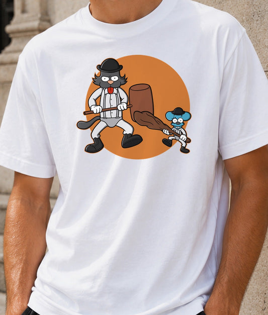 Camiseta Ultraviolence – Gato y Ratón Violencia Retro (blanca)