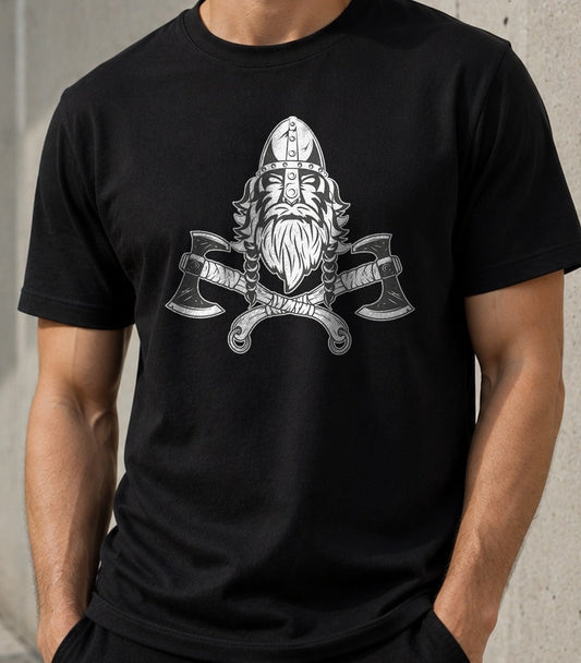 Camiseta Valhalla – Vikingo con Hachas (negra)
