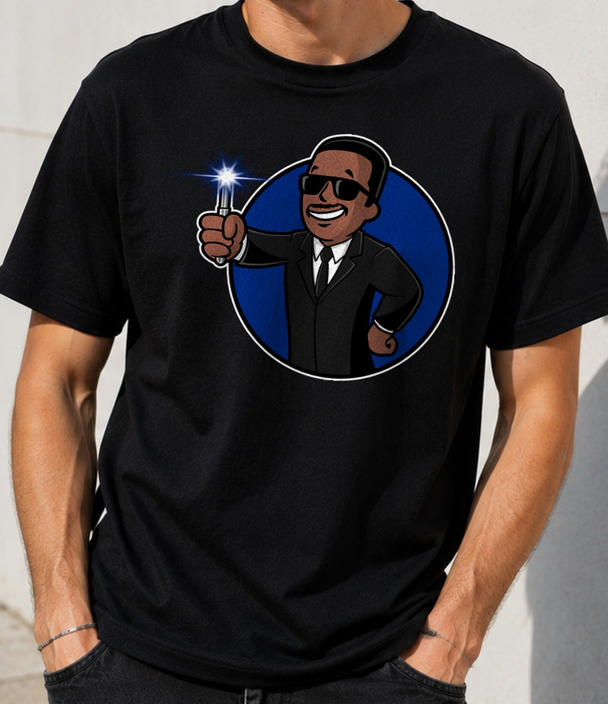 Camiseta Vault Agent – Agente Secreto con Flash Borramemorias (negra)