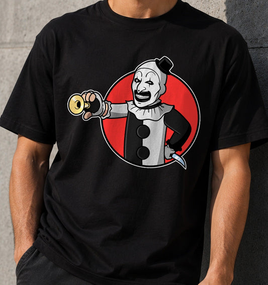 Camiseta Vault Clown – Payaso Terrorífico y Videojuegos Retro (negra)