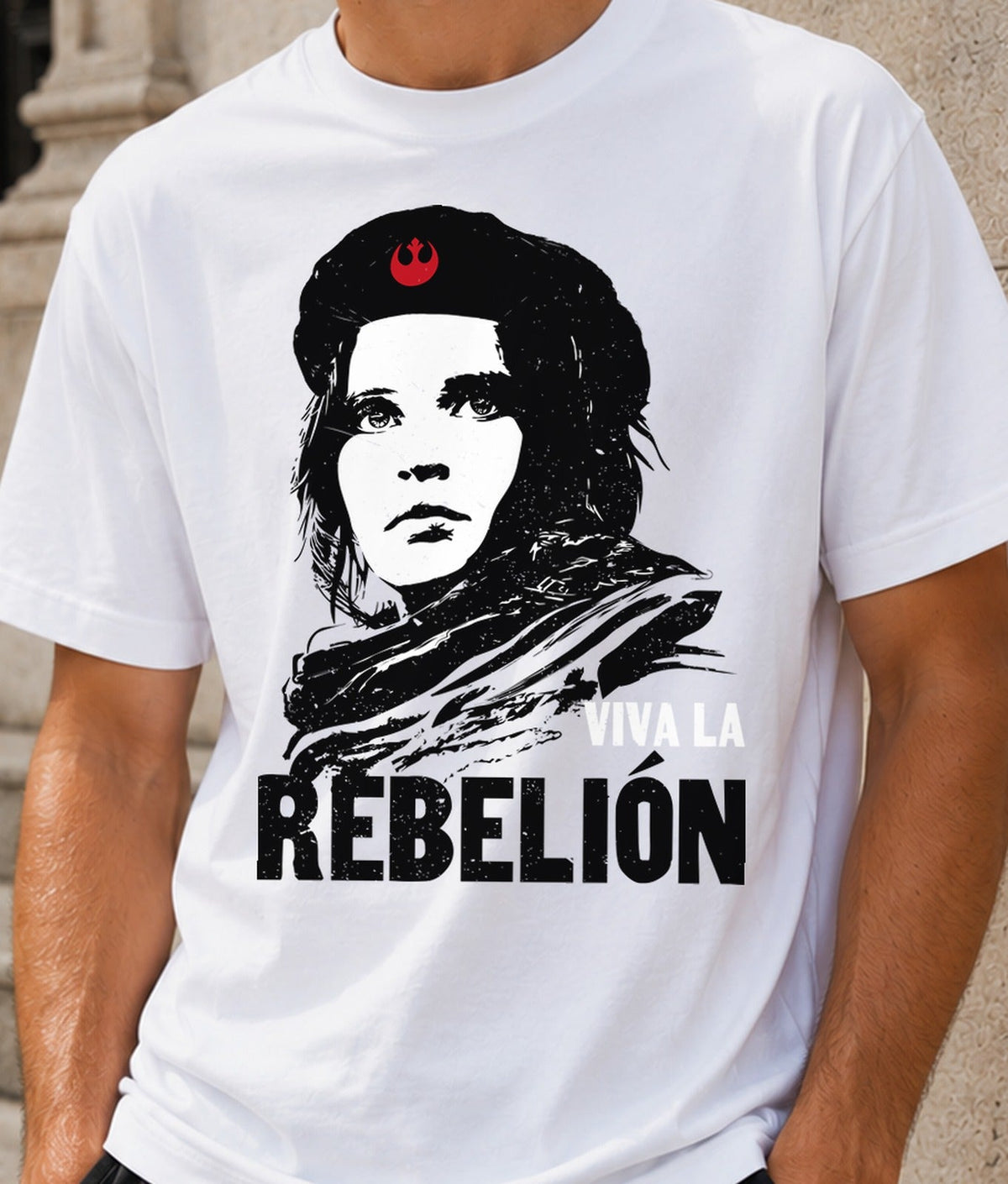 Camiseta Viva la Rebelion – Rebelde Galáctica estilo Che Guevara (blanca)