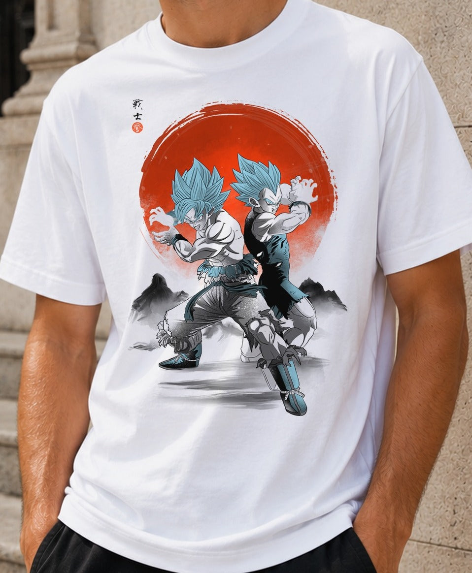 Camiseta Warriors under the Sun – Goku y Vegeta Dragon Ball Super (blanca)