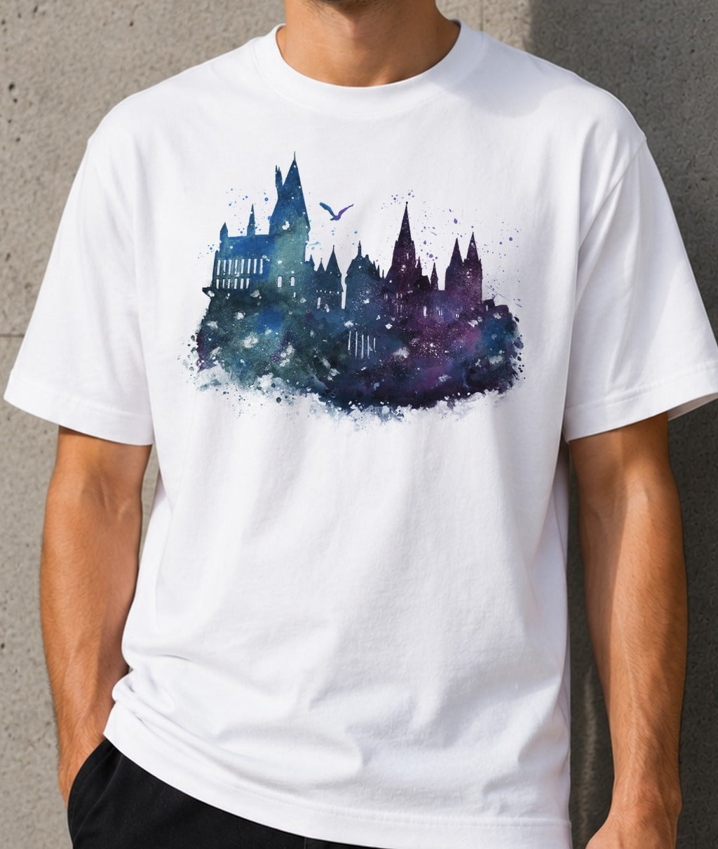 Camiseta Watercolor School – Hogwarts de Harry Potter (blanca)