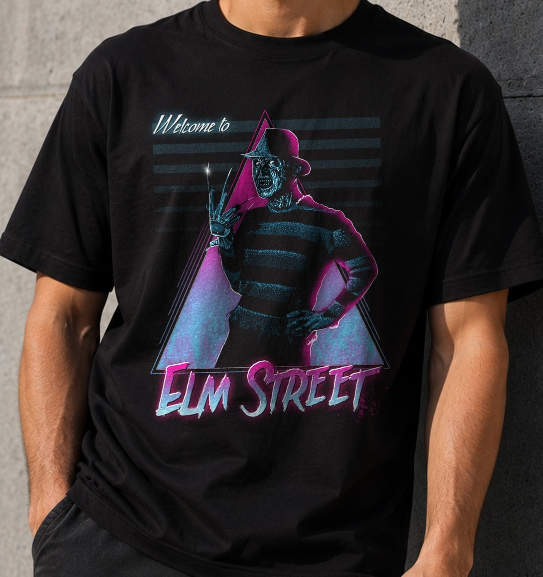 Camiseta Welcome to Elm Street – Freddy Krueger (negra)