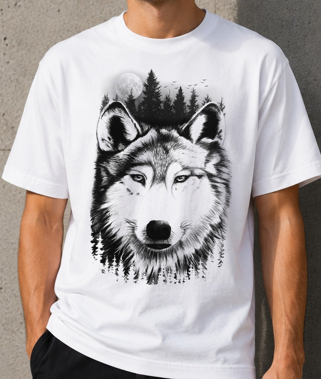 Camiseta Wild Wolf – Lobo y Luna (blanca)