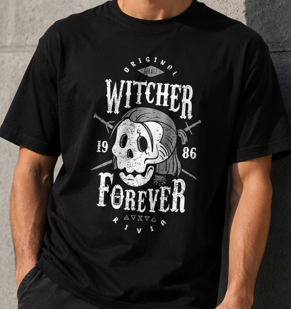 Camiseta Witcher Forever – Cazador de Monstruos Medieval (negra)